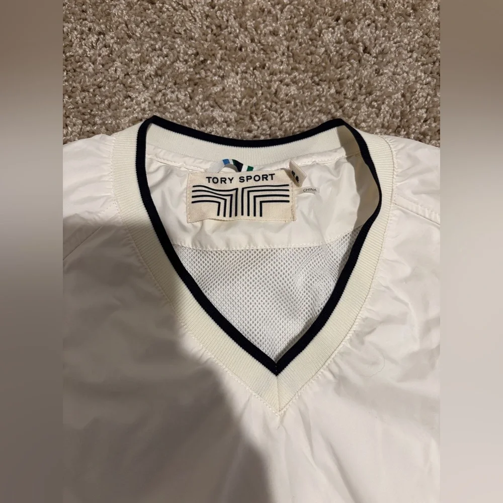 Tory Burch Sport White V-Neck Windbreaker sz XS